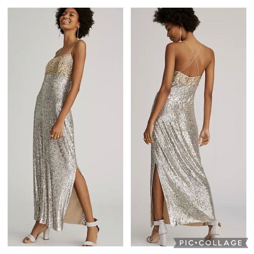Anthropologie by Sachin & Babi colorblocked sequined dress.